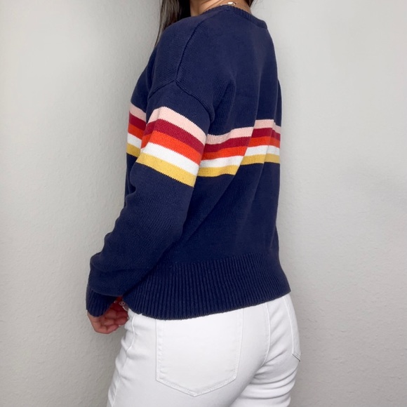 Dark Navy Blue Sunset Chest Striped Knit Crewneck Sweater | Sky & Sparrow - Picture 4 of 8